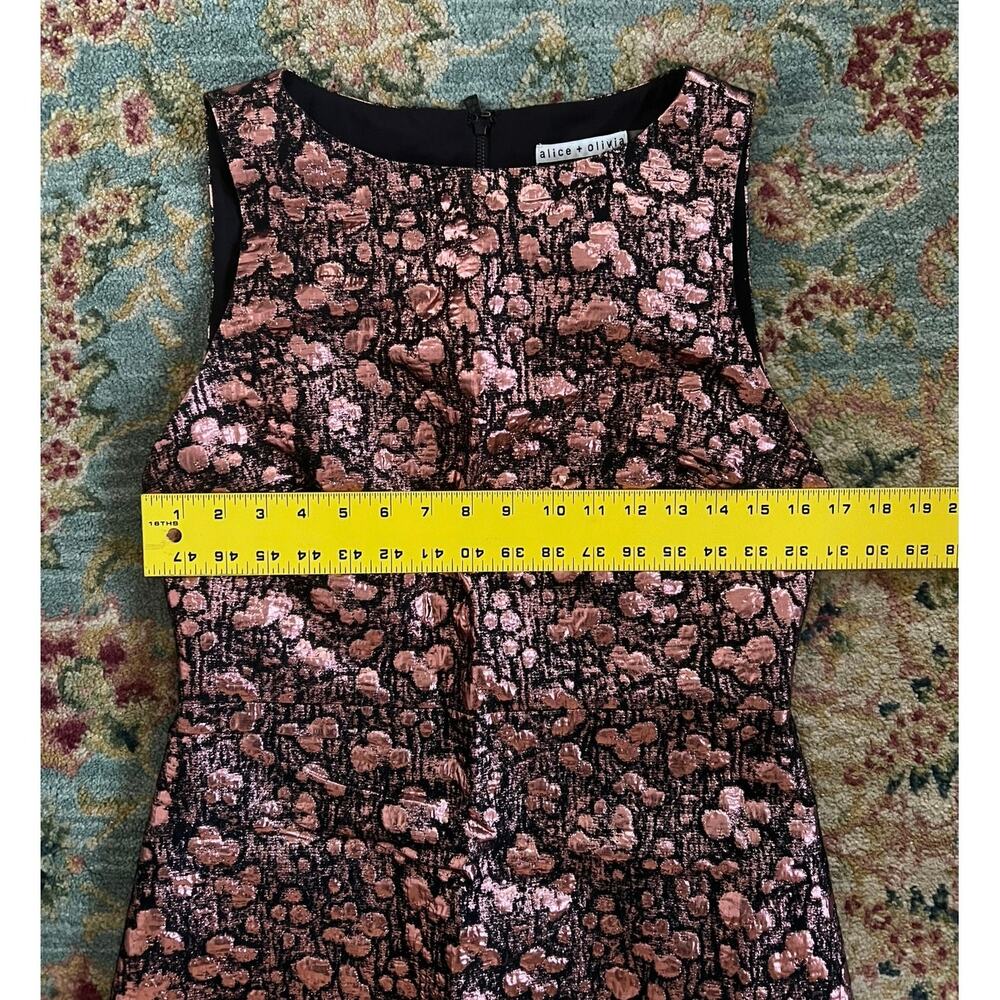 Alice + Olivia Bateau Metallic Bronze/Rose Gold Lamé Jacquard A-Line Mini Dress - Picture 14 of 14